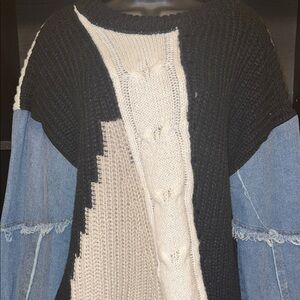 Colorblock Sweater with Denim Sleeves